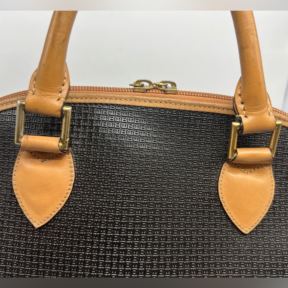 BALLY Vintage Monogram Bolide Tan Brown Leather Black Vinyl Leather Doctor Bag - Picture 4 of 14